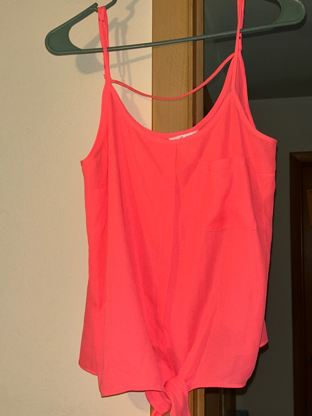 Candie's Coral Tie-Front Spaghetti Strap Cami
